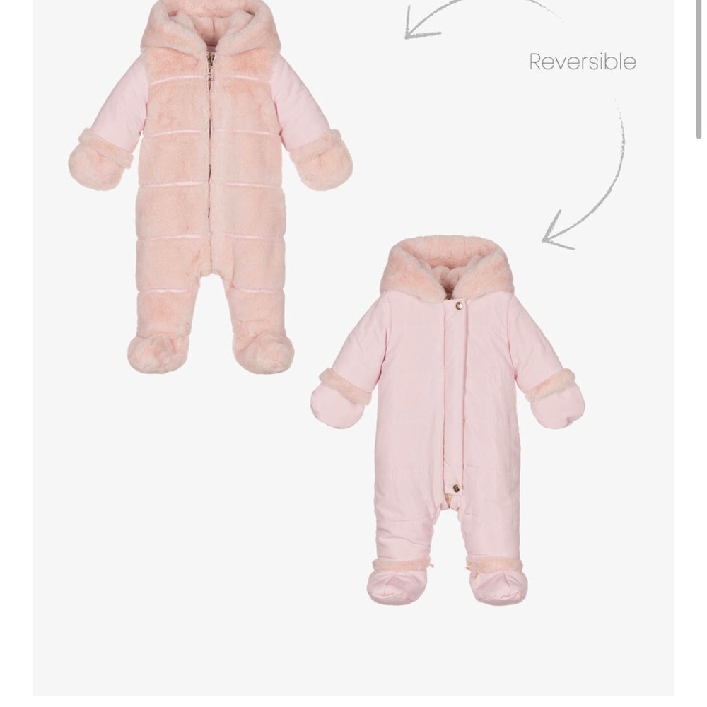Tartine et Chocolat 2T girls Reversible Pink Baby Snowsuit faux fur